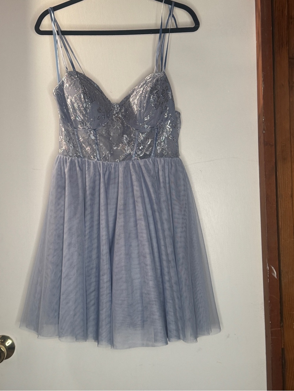 City Studio Chambray Silver Party Dress in Party Blue